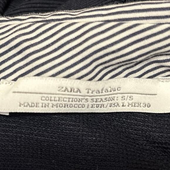 Zara Women's Navy Blue Knit Stripe Collar Short Sleeve Mini Polo Shift Dress L - Picture 7 of 8